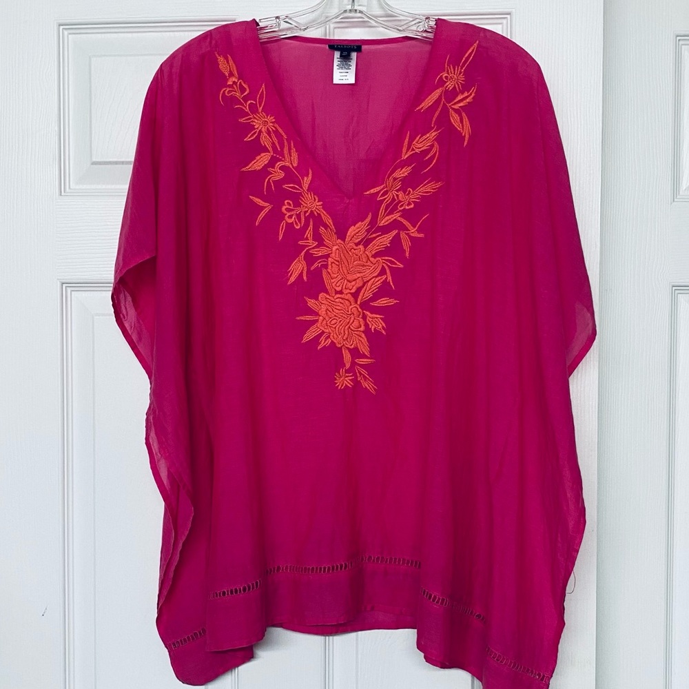 Talbots Embroidered Poncho Loose Flowy Pink Top Sz XS